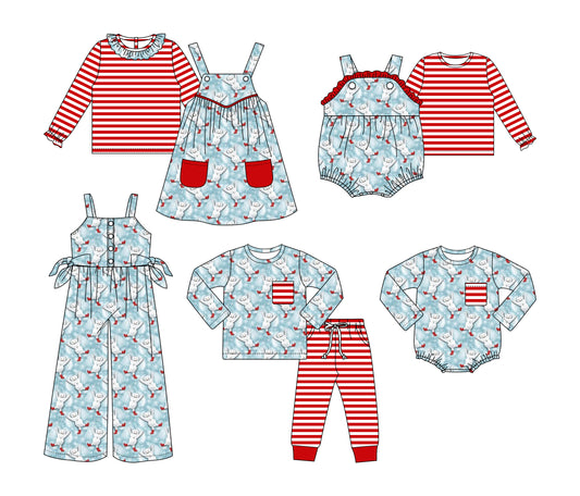 25.5.26 custom each style moq 5eta 4-6week Sibling Sisters snowman baby boy long sleeve pants sets and dress and short sleeve rompers and long romper and top 1 and top 2  and jumpsuit match family design