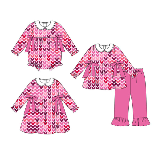 25.9.11 custom each style moq 5eta 4-6week Sibling Sisters love baby girl long sleeve pants sets and dress and rompers match family design