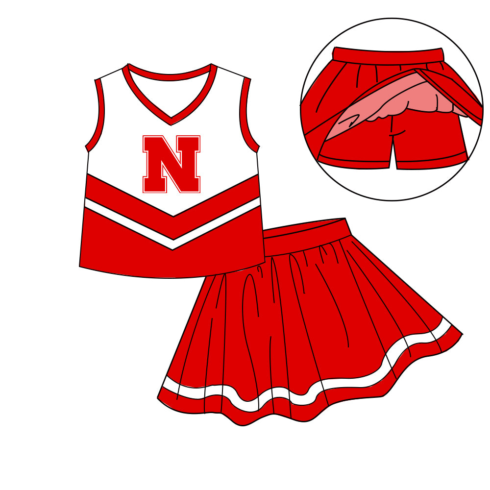 Custom moq 5 mix size milk silk eta 6-8weeks summer teams red baby girls clothes team sleeveless skirts shorts sets-25.7.9