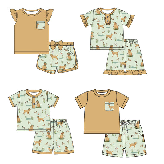 12.17 custom each style moq 5eta 4-6week Sibling Sister puppy duck baby boy short sleeve shorts fish sets 1 and easter sets 2 and set 3 match design