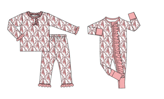 25.8.29 custom each style moq 5eta 4-6week Sibling Sisters bow baby girl clothes long sleeve pants sets and romper match family design