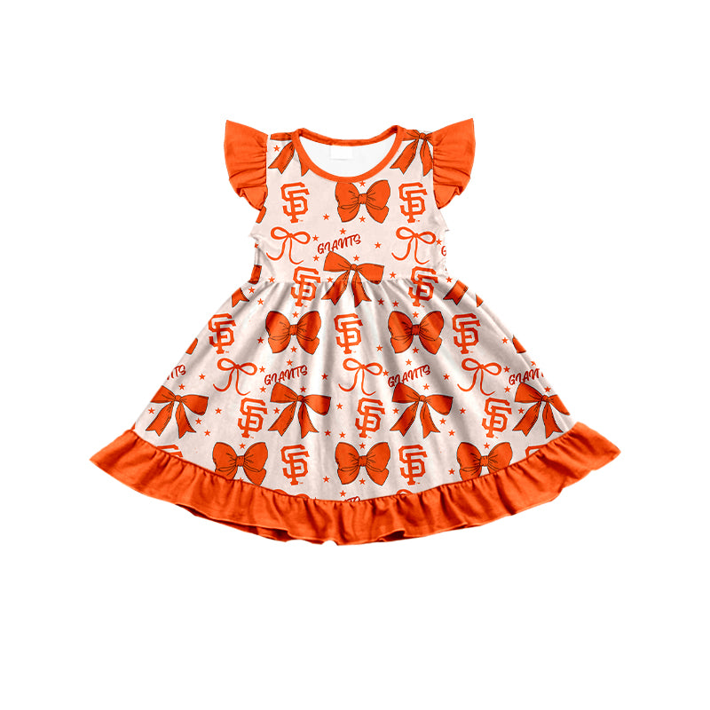 Custom moq 5 mix size milk silk summer teams baby girls clothes team bow orange long sleeve hooded pants sets and dress 1 and dress 2 and romper-25.6.16