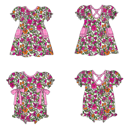 25.10.13 custom each style moq 5 eta 6-8week Sibling Sisters floral baby girl short sleeve dress and romper match family design