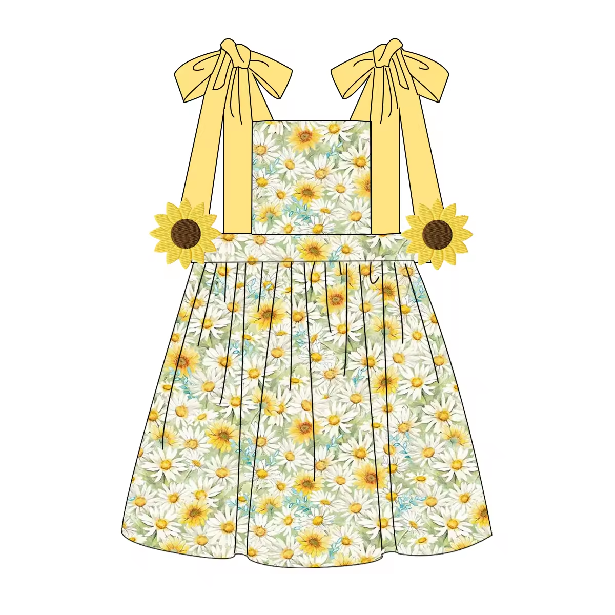 Custom moq 3 eta 6-8weeks Sunflower Bow Strap Yellow Suspender Dress