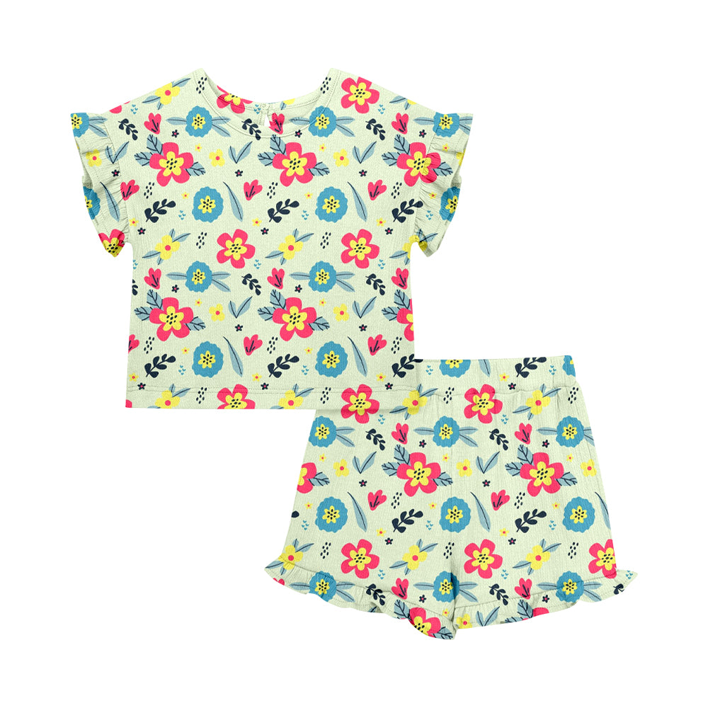 Custom moq 5 mix size Sibling Baby Girl Floral print Short-Sleeved Top And Shorts Set Cute  Clothing for Little Ones