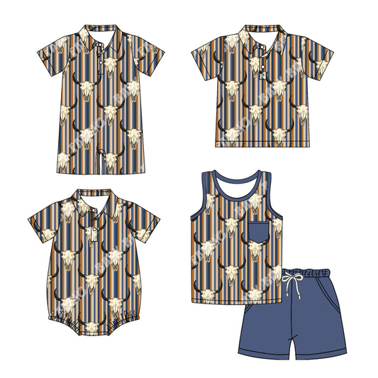 3.11 custom each style moq 5eta 4-6week Sibling Sister cow head baby boy sets and boy rompers 1 and romper 2 and top match family design
