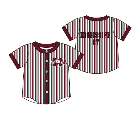 Custom moq 5 mix size milk silk summer teams Dark Red Striped Short-Sleeved Button-Down Shirt for Baby Boy Outfit