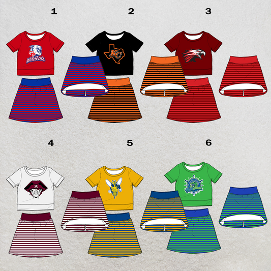 custom moq 5 mix size XY070208 Baby Girls Summer Short Sleeve Top Striped Skirt Clothes Set