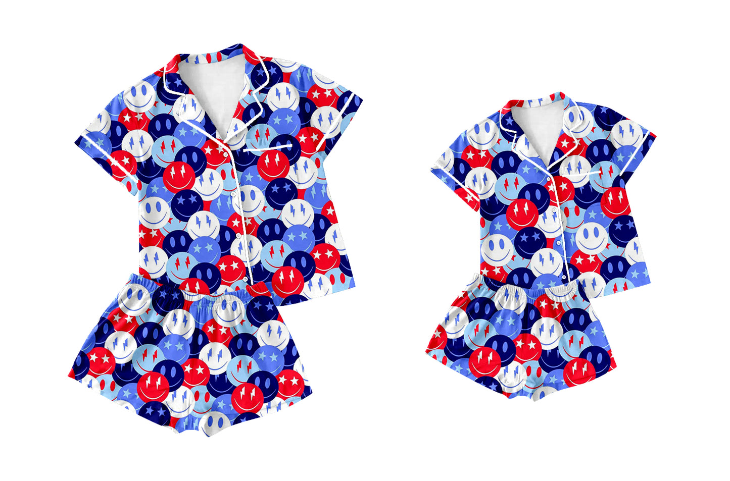25.12.12 custom each style moq 5 eta 6-8week Sibling Sister smiley short sleeve shorts sets and adult set match design