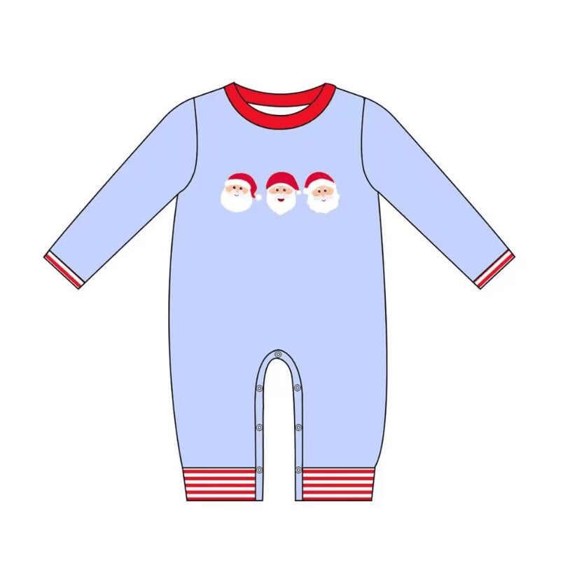 5.18custom each style moq 5eta 4-5week Sibling Sister Christmas style Santa Claus print blue girls and boys outfits and baby romper match family design