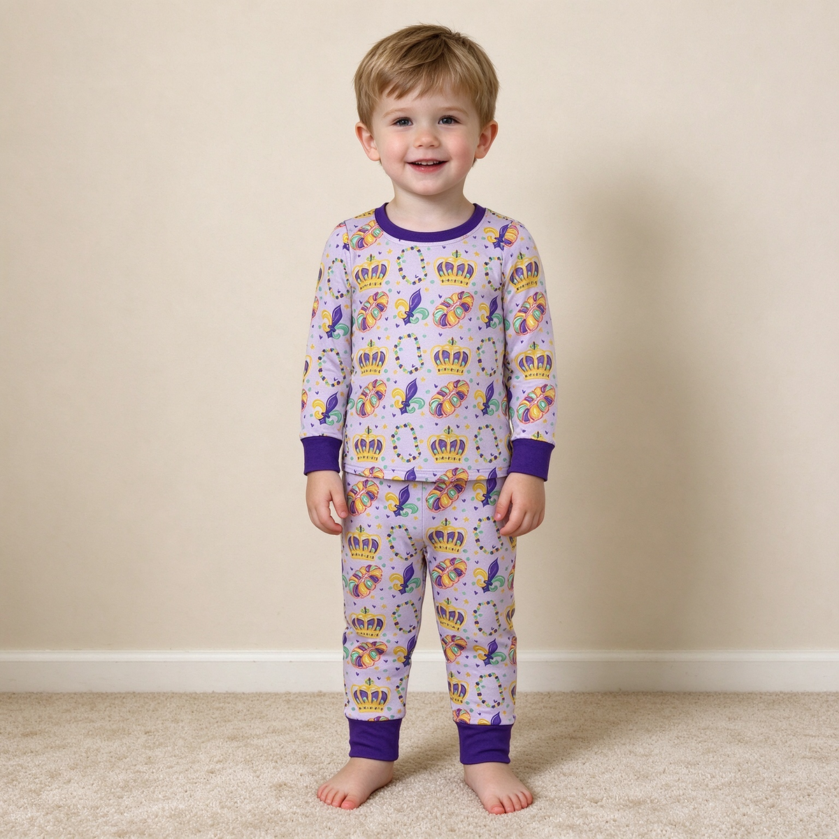 NEW RTS NO MOQ milk silk BLP1610 Baby Boys Purple Long Sleeve Top Pant Sleepwear Pajamas Set