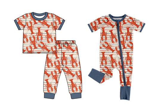 25.12.17 custom each style moq 5 eta 6-8week Sibling Sisters lobster baby boy clothes short sleeve pants sets and romper match family design
