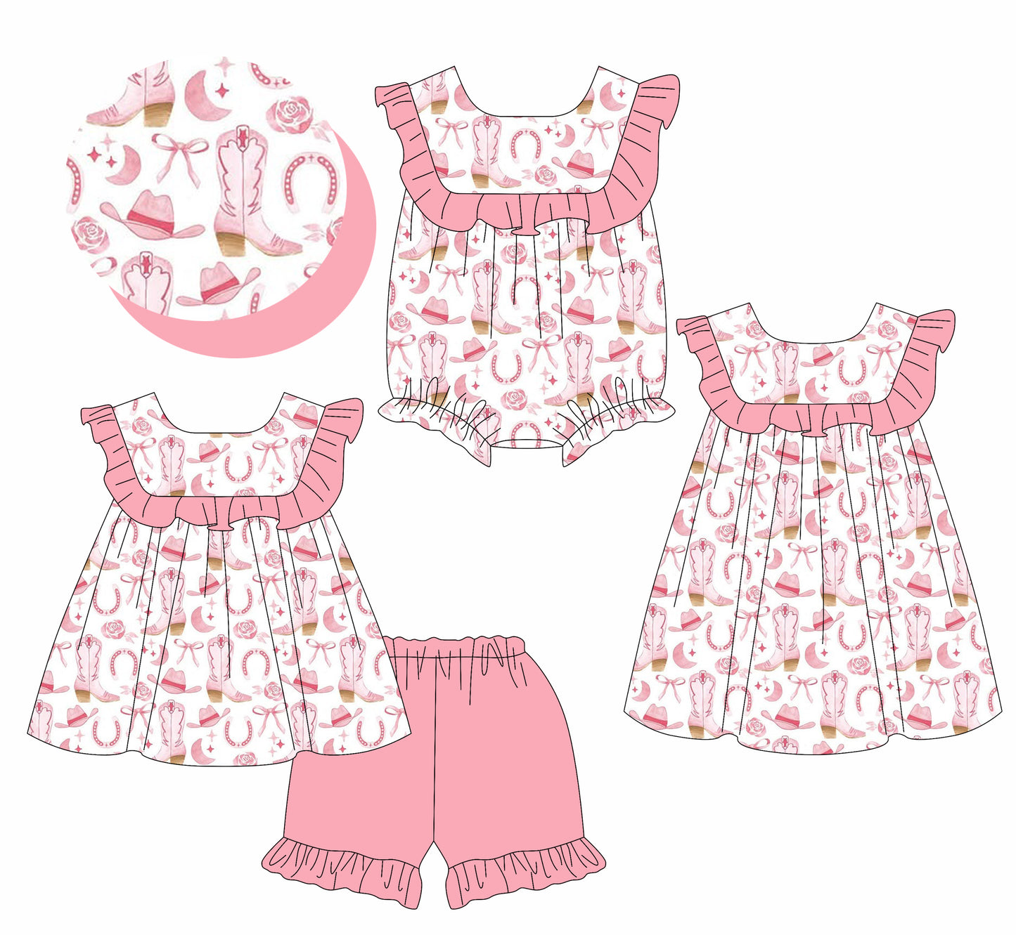 3.1 custom each style moq 5eta 4-6week Sibling Sister boot hat baby girl short sleeve shorts sets and dress and rompers match family design