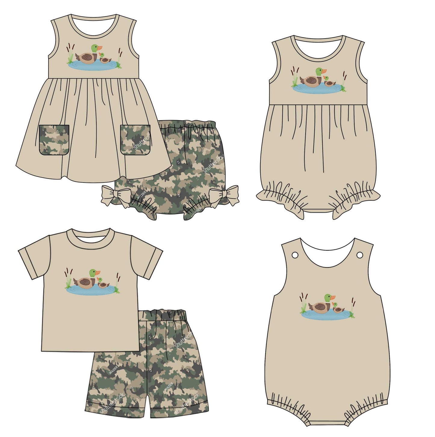 11.1 custom each style moq 5eta 4-6week Sibling Sister duck baby girl short sleeve shorts sets and briefs sets 2 and girls romper and boy romper match design