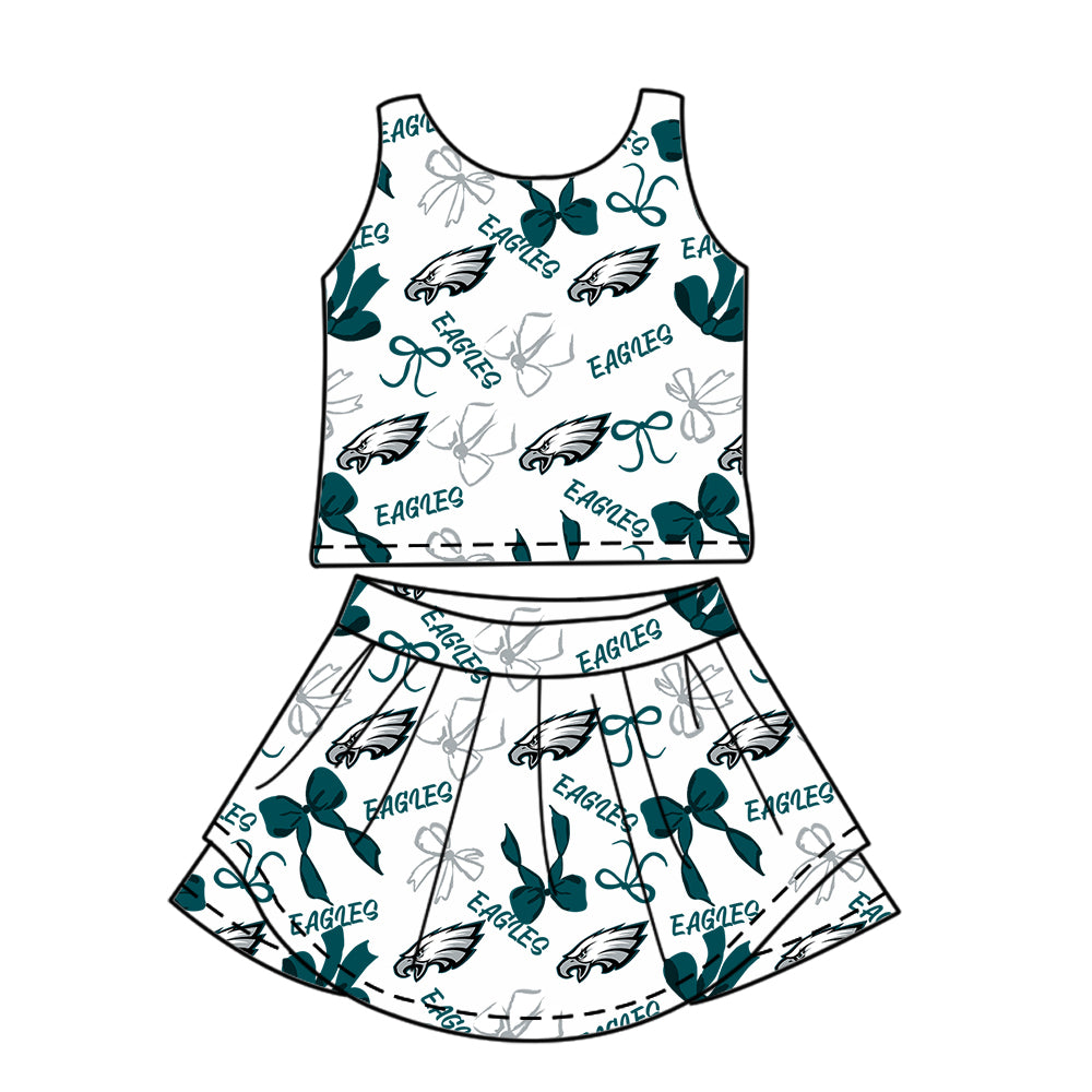 Custom moq 5 mix sizes summer teams baby girls clothes team green short sleeve skirts shorts sets 1 and skirts sets 2 and and skirts sets 2 and dress 1 and dress 2 and dress 3 and dress 4-25.6.9