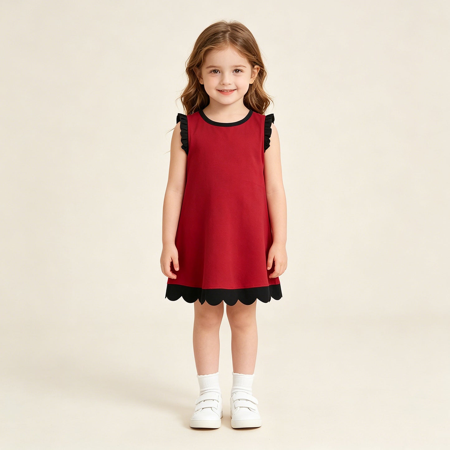 RTS NO MOQ cotton GSD4058 Baby Girls Scallop Edge Sleeveless Knee Length Dresses