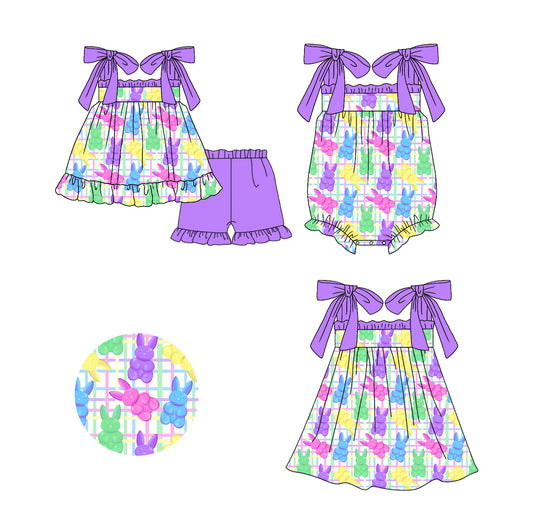 11.20 custom each style moq 5eta 4-6week Sibling Sister HAPPY EASTER rabbit baby girl short sleeve shorts sets and dress and rompers match family design