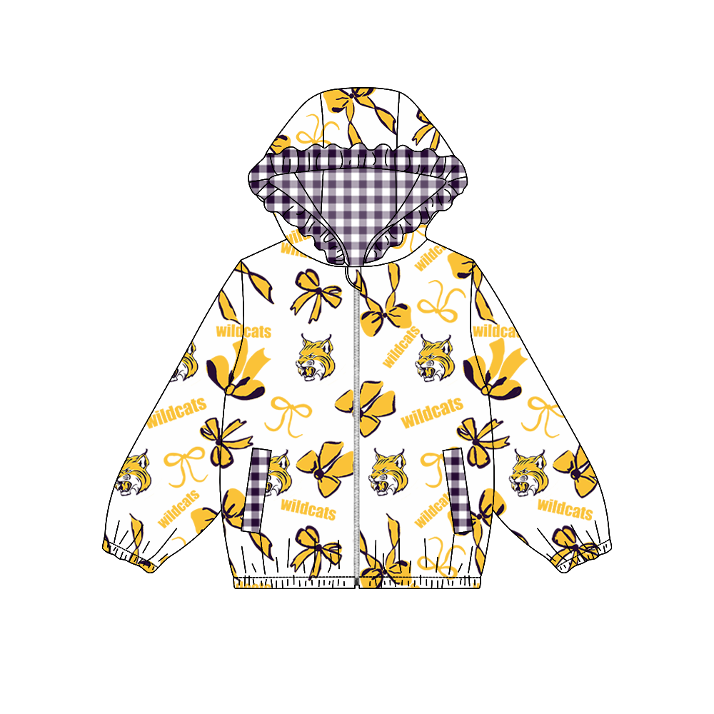 custom moq 5 mix size MSD073003 Baby Girls Bow Print Long Sleeve Zipper Hooded Casual Team Jacket Top