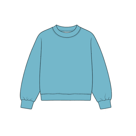 Custom moq 5 girls  Blank Cotton Lake-blue long-sleeve crew-neck sweatshirt