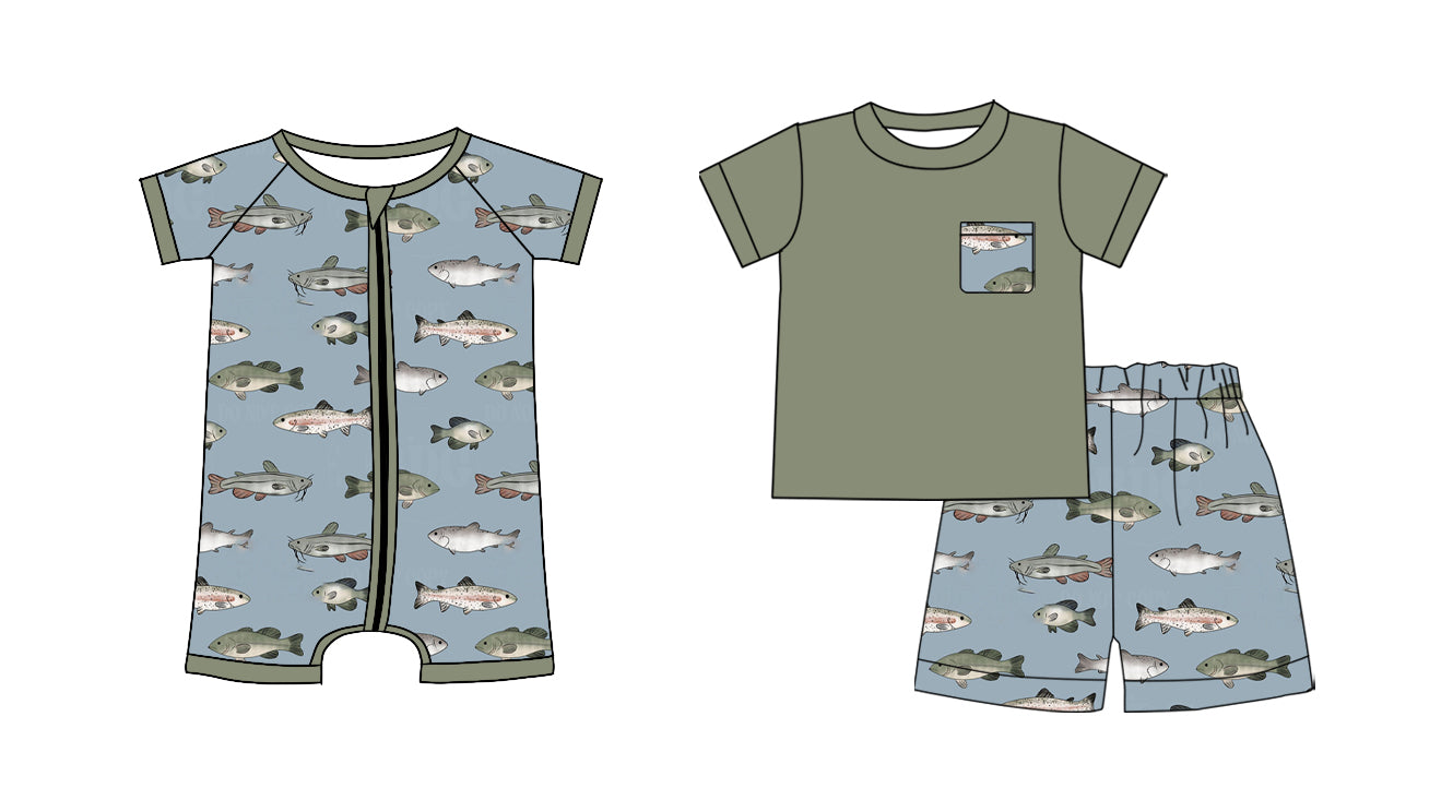 25.11.1 custom each style moq 5 eta 6-8 week Sibling Sister fishing baby boy short sleeve shorts sets and boy rompers match family design