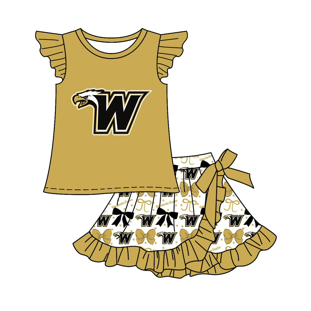 Custom moq 5 mix size milk silk baby girls clothes team khaki hooded long sleeve tops and and skirts sets and dress and shorts-25.7.17
