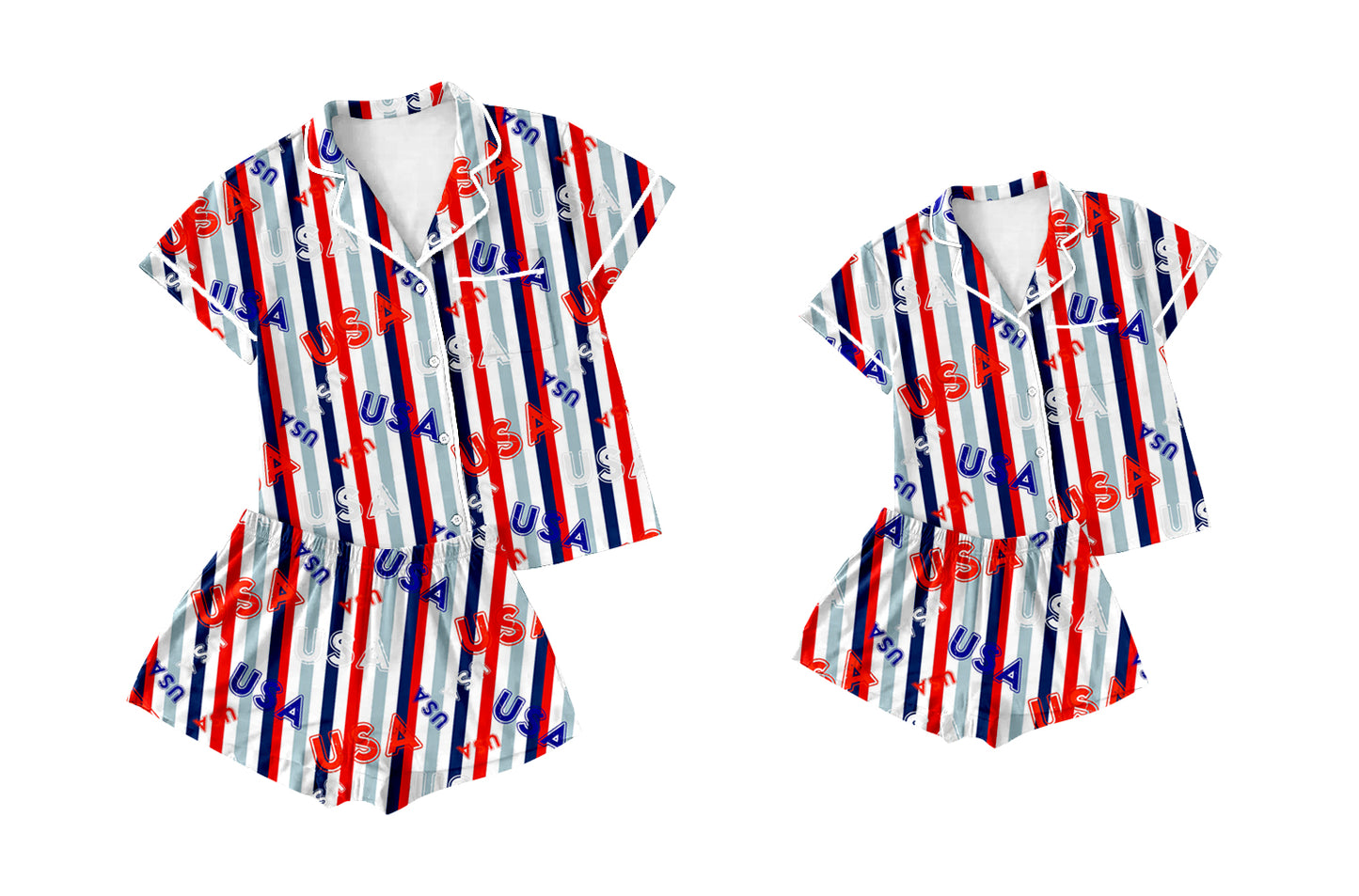 3.3  Custom moq 5 mix size Sibling Mom And Me Pajama Set Short-Sleeved Top And Shorts Matching 4th of July Sleepwear