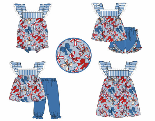 4.7 custom each style moq 5eta 4-6week Sibling Sisters bow baby girl short sleeve pants sets and shorts sets and dress and rompers match family design