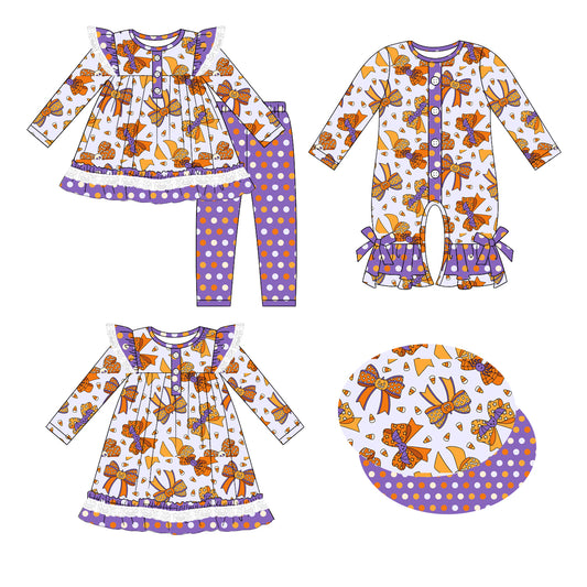 25.6.9 custom each style moq 5eta 4-6week Sibling Sisters bow purple baby girl long sleeve pants sets and dress and rompers match family design