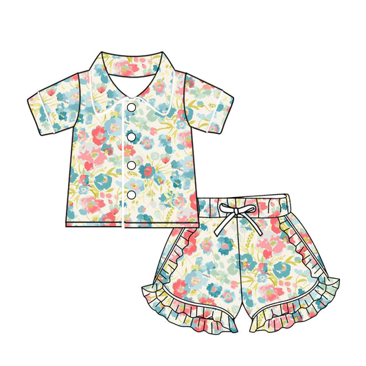 10.22 custom each style moq 5eta 4-6week baby kids clothes floral short sleeve shorts pajamas sets
