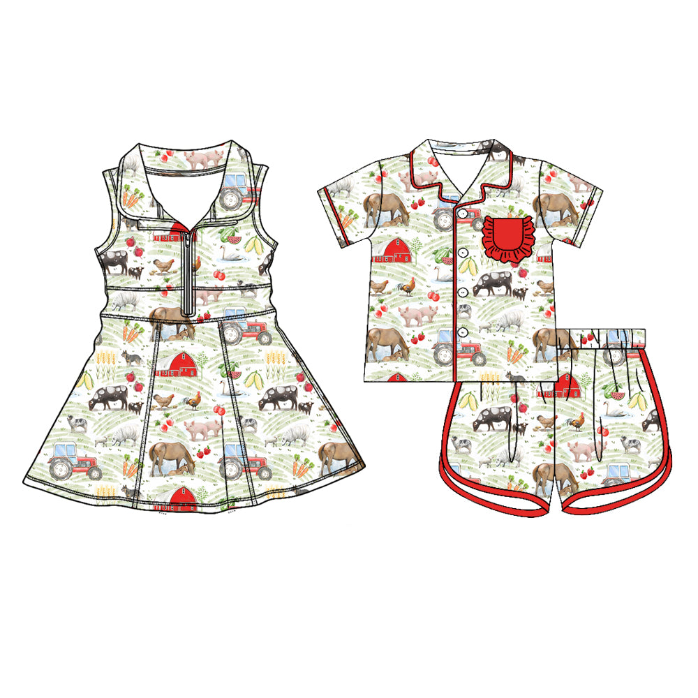26.1.22 custom each style moq 5 eta 6-8week Sibling Sister farm baby short sleeve shorts sets and dress match design
