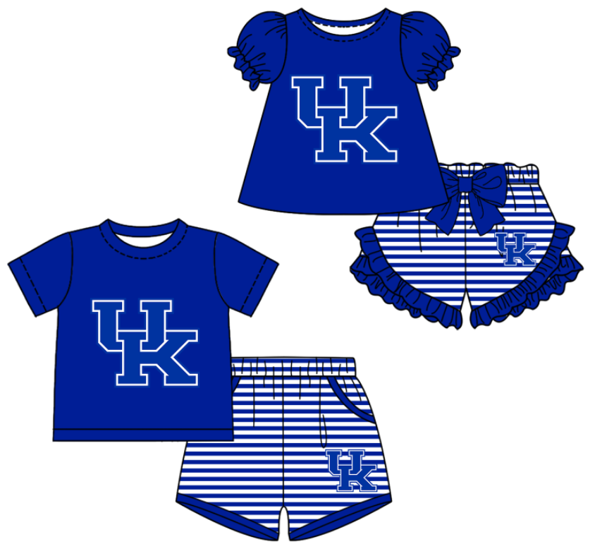 Custom moq 5 mix size milk silk summer teams blue Baby Girl Boy Short-Sleeved Shorts Set Toddler Kids Clothing Set