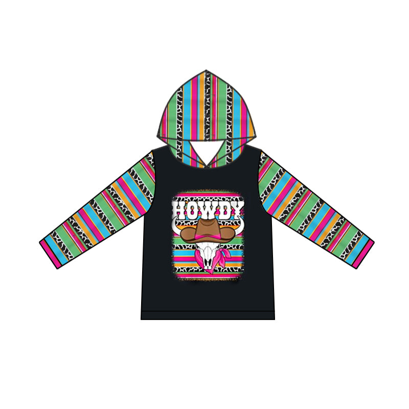 9.10 custom each style moq 5 eta 4-6week Sibling Sister baby girls clothes howdy black hooded long sleeve top and long sleeve romper match family design