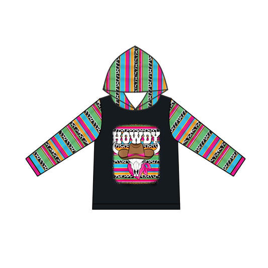 9.10 custom each style moq 5 eta 4-6week Sibling Sister baby girls clothes howdy black hooded long sleeve top and long sleeve romper match family design