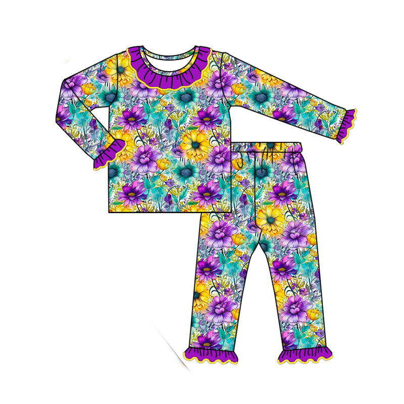 7.23 custom each style moq 5eta 4-6week Sibling Sister floral purple baby girls sets and dress and rompers match family design