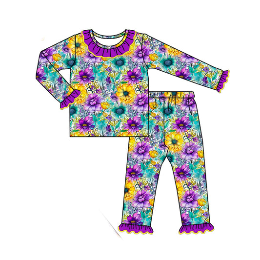 7.23 custom each style moq 5eta 4-6week Sibling Sister floral purple baby girls sets and dress and rompers match family design