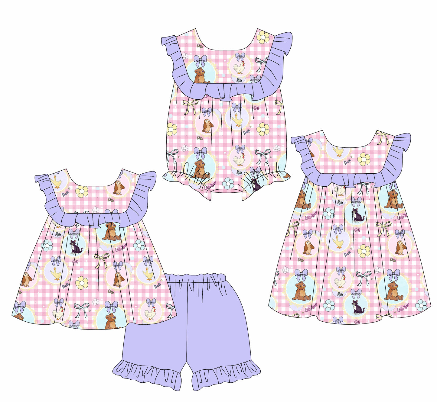3.31 Custom moq 5 mix size Sibling Baby Girl's Checked Sleeveless Tunic  Shorts Set Cute Romper Dress for Summer