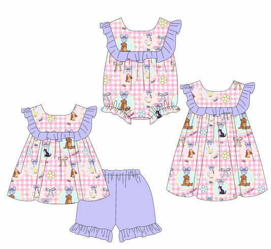 3.31 Custom moq 5 mix size Sibling Baby Girl's Checked Sleeveless Tunic  Shorts Set Cute Romper Dress for Summer