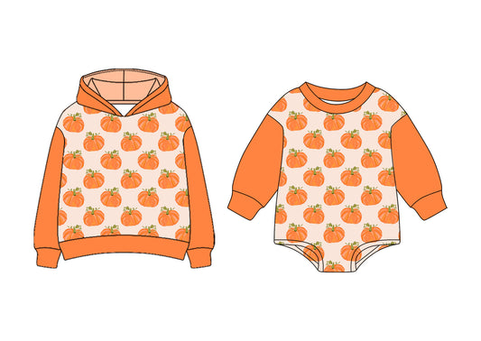 25.7.10 custom each style moq 5eta 4-6week Sibling Sisters pumpkin baby boy long sleeve romper and top match family design