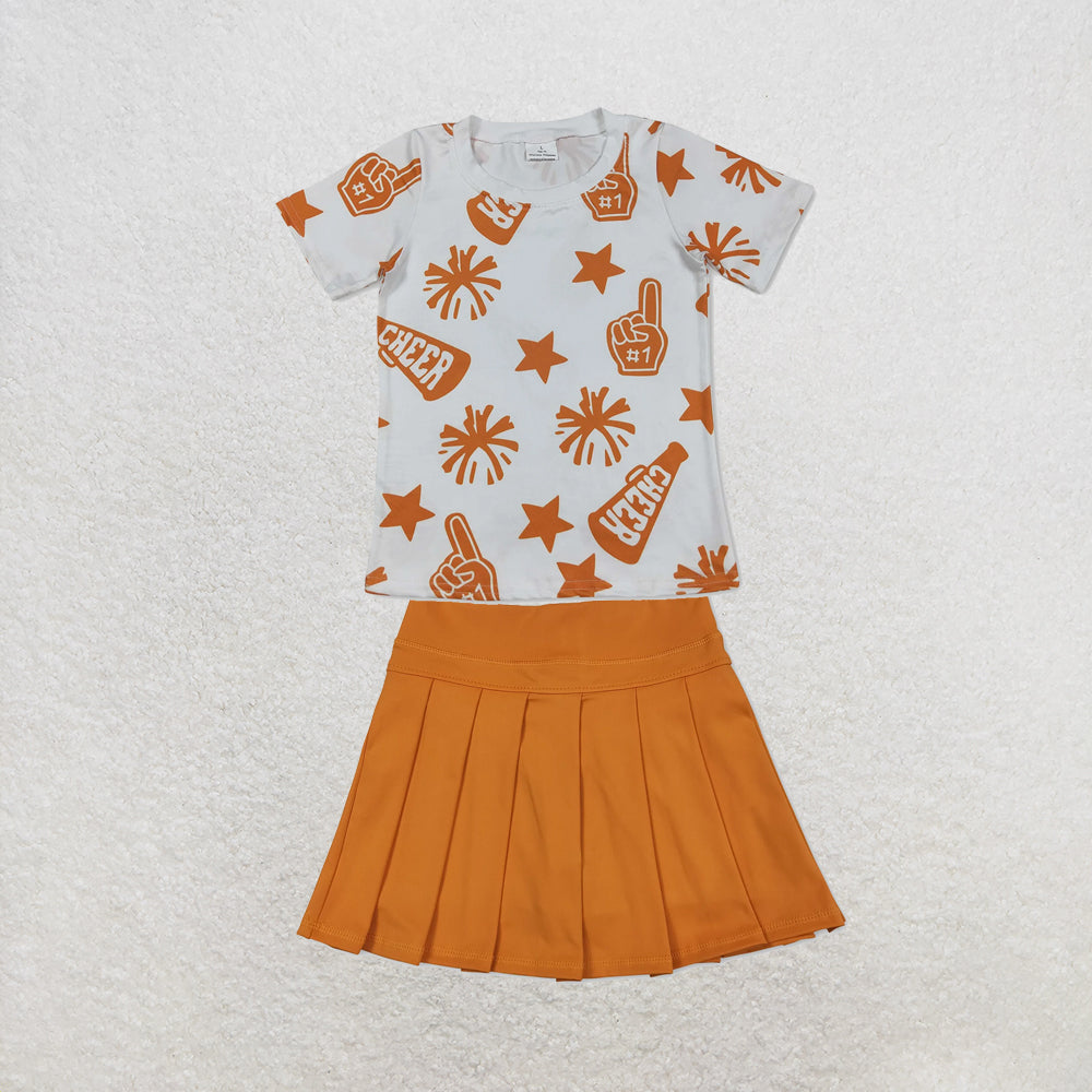 RTS NO MOQ Sibling milk silk Baby Girls Cheer Crew Neck Tops High Waist Skort Team Yoga Outfits