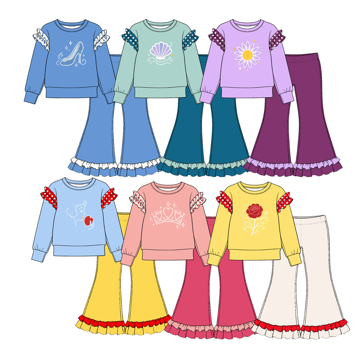 (Preorder new) No moq Baby Girls Crew Neck Ruffle Shoulder Long Sleeve Top