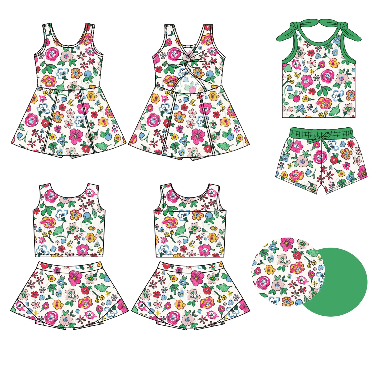 3.31 custom each style moq 5eta 4-6week Sibling Sister floral baby girls clothes Short sleeve shorts sets and yoga dress 1 and dress 2 match family design