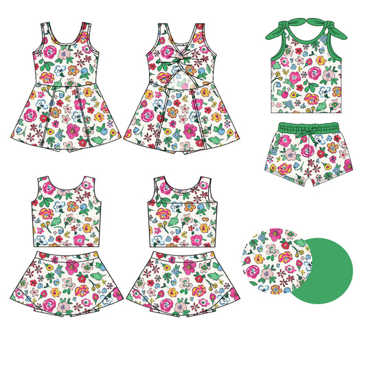 3.31 custom each style moq 5eta 4-6week Sibling Sister floral baby girls clothes Short sleeve shorts sets and yoga dress 1 and dress 2 match family design