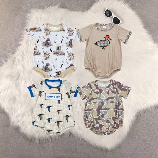 RTS NO MOQ Sibling Baby boy clothes duck puppy embroidery Shorts Sleeve Romper Mixed Sizes