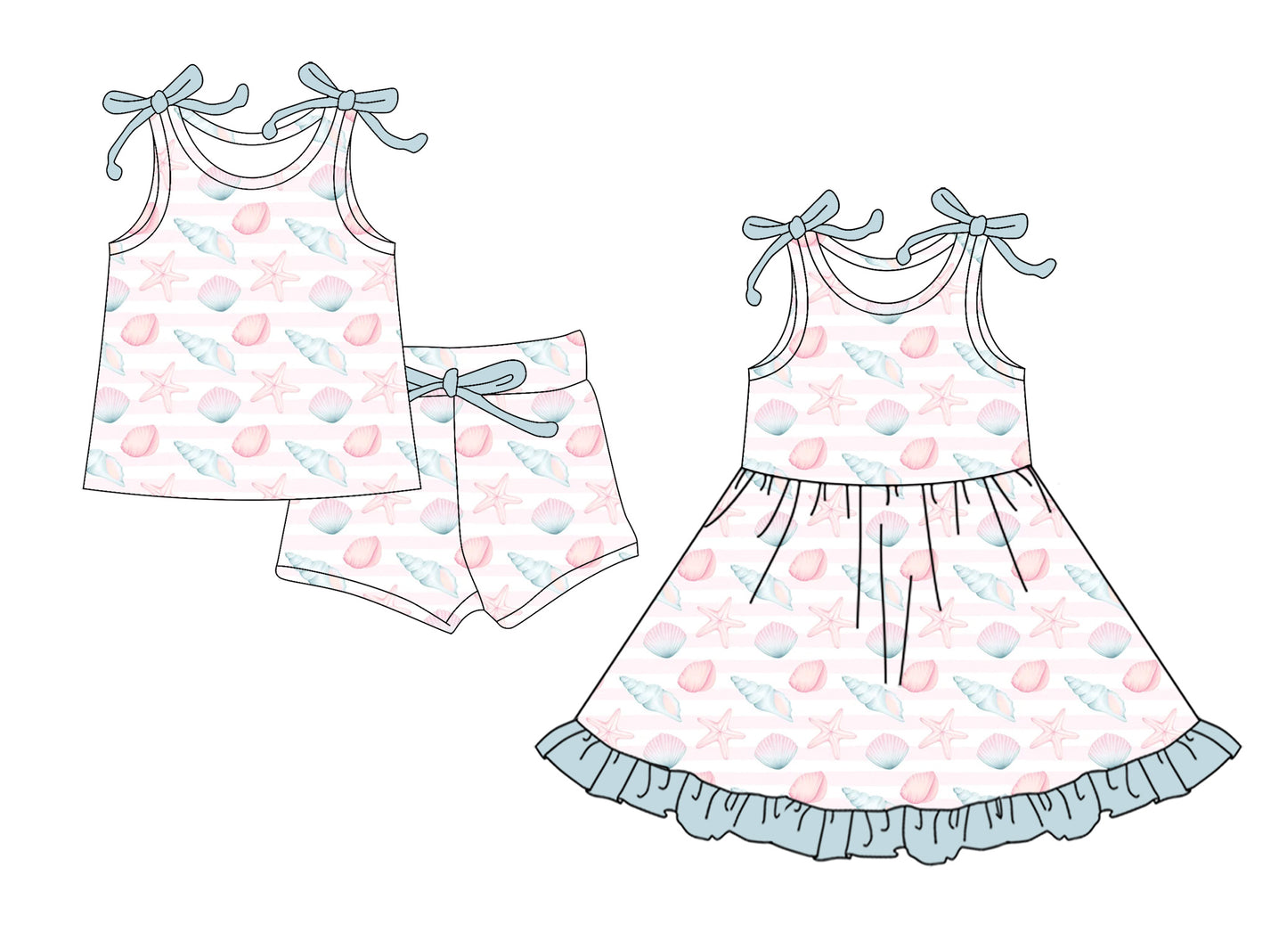 Custom moq 5 mix size Sibling Baby Girl's pink sleeveless Top And Shorts Set Cute Dress for Summer