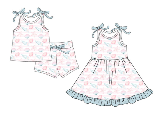 Custom moq 5 mix size Sibling Baby Girl's pink sleeveless Top And Shorts Set Cute Dress for Summer