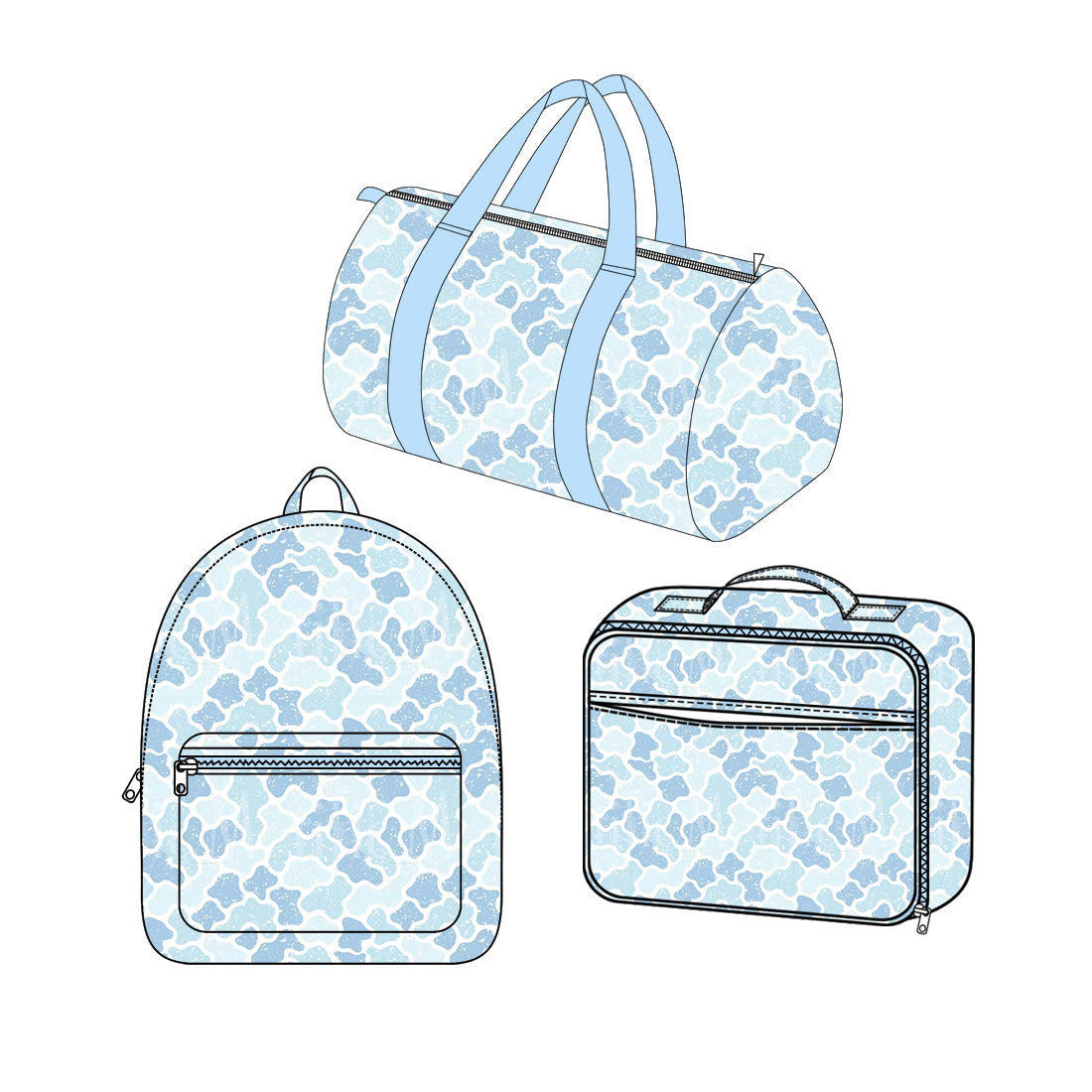 (Preorder new) No moq Baby Kids Blue Camo Print Backpack Duffle Bag Insulated Lunch Box