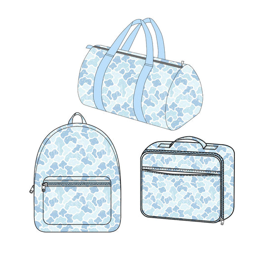 (Preorder new) No moq Baby Kids Blue Camo Print Backpack Duffle Bag Insulated Lunch Box