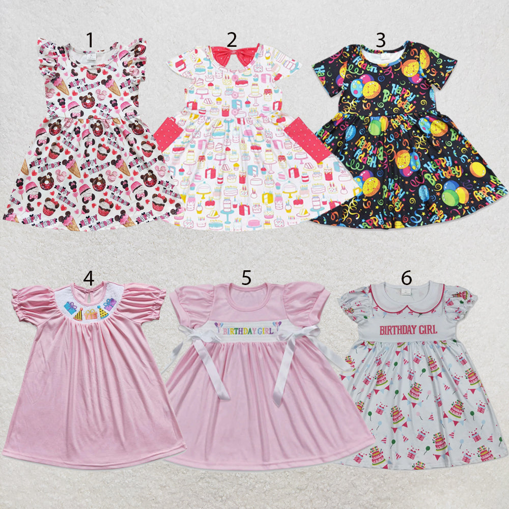 RTS NO MOQ Sibling milk silk Baby Girls Cute Summer Birthday Print Knee Length Casual Dress