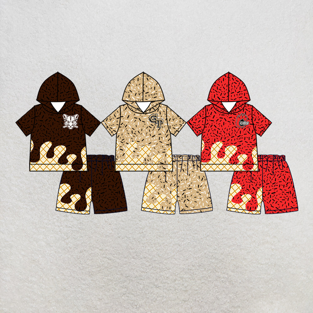 custom moq 5 mix size MSD072708 Baby Kids Sprinkles Drip Team Short Sleeve Hooded Top Shorts Outfit