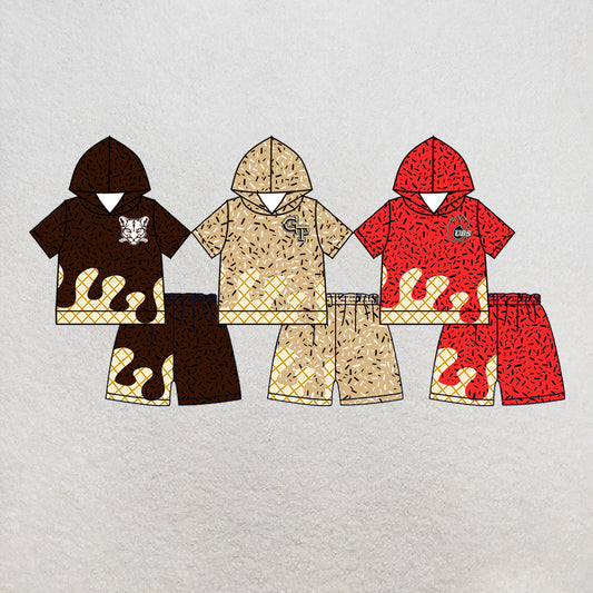 custom moq 5 mix size MSD072708 Baby Kids Sprinkles Drip Team Short Sleeve Hooded Top Shorts Outfit